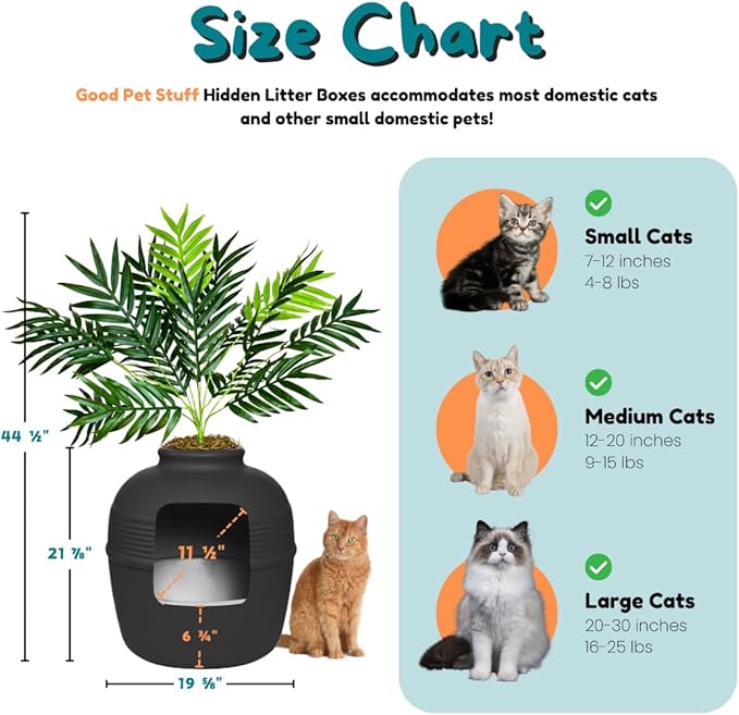Good Pet Stuff Original Hidden Litter Box Planter, Decorative Cat Litter Enclosure with Carbon Filter, Artificial Palm Plant, Upgraded Design, Easy Clean Litter Tray, Essentials Kit, Black Suede
