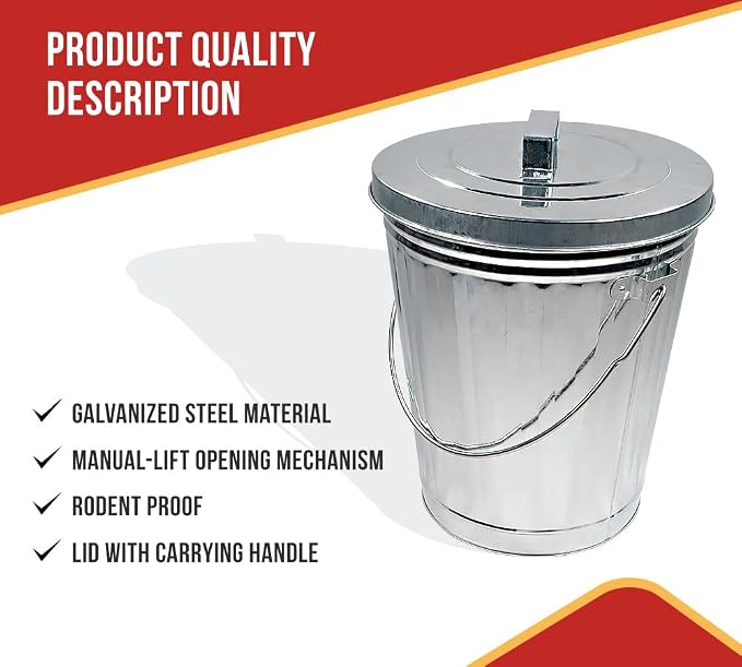 Mytee Products 4 Pack Galvanized Trash Can w/Lid Ideal for Trailers - 4 Gallon Steel Mounted Small Outdoor Garbage Can for Home, Office, Bathroom, Kitchen - Fire and Heat Resistant