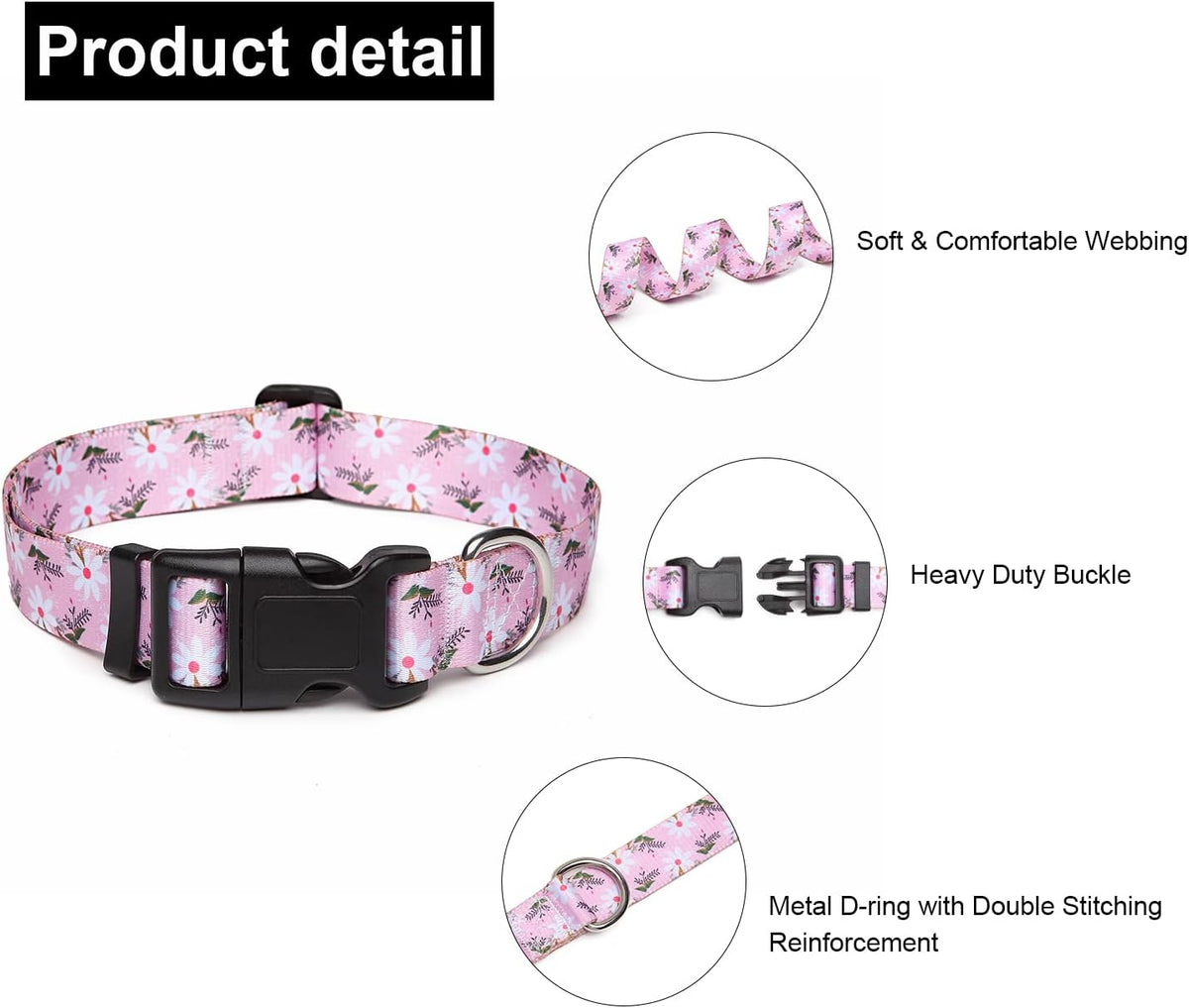 Mercano Adjustable Dog Collar - Special Design Patterns, Soft Nylon Comfortable Durable Pet Collar for Small Medium Large Dogs (XS, Pink White Flower)