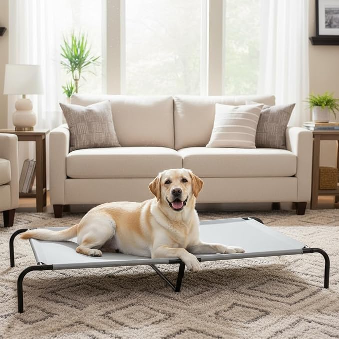 Amazon Basics Cooling Breathable Elevated Pet Bed with Metal Frame for Large Dogs, X-Large (60.1 x 37.1 x 8.9 Inches), Grey, 1 Count