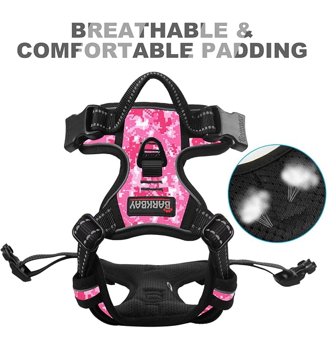 BARKBAY Dog Harness No Pull for Small Sized Dog Front Back Clips,Dog Vest | Soft Padded No Choke With Handle,Easy On&Off,Adjustable Reflective For Walking Training Running(Pink Camo,XS)