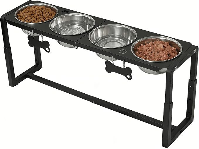 Metal Elevated Dog Bowls, Raised Dog Bowls for Medium/Large Sized Dogs with Four 58oz Stainless Steel Food Bowls, 3 Adjustable Height (8.8"/11.5"/14") Dog Bowl Stand Protect Neck & Joints