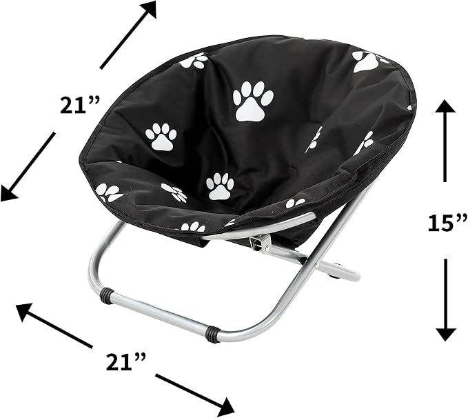 Round Pet Bed: Comfortable Elevated Cat Bed with Paw Print Cushion - Black & White Water Resistant Papasan Chair for Small Dogs