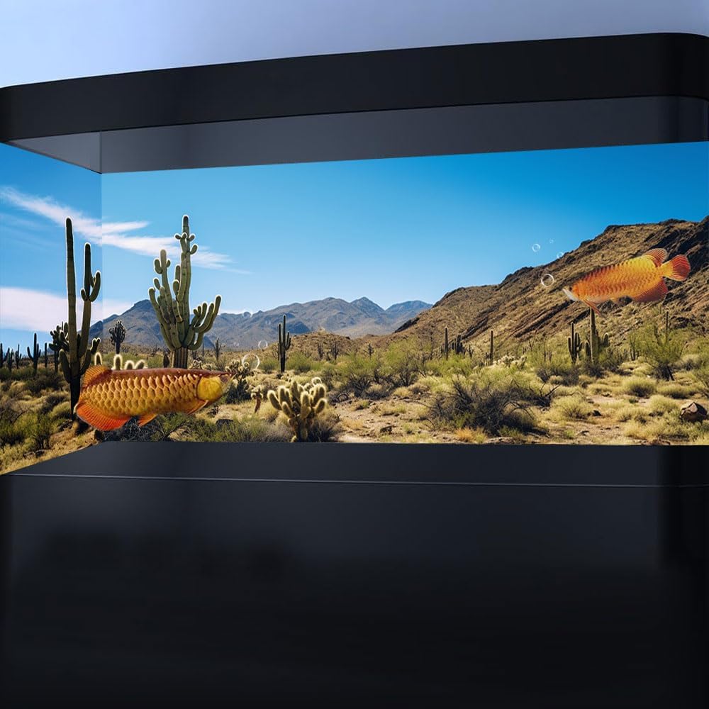 Reptile Habitat Background, Retro Desert Oasis Cactus Terrarium Background 72X16 in Background with 8 EVA Double-Sided Tape