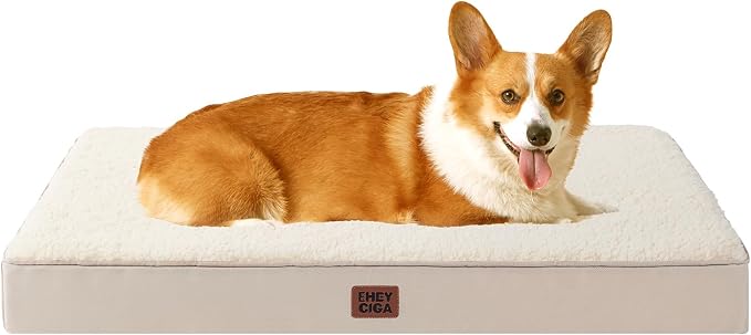 EHEYCIGA Orthopedic Dog Bed Large with Removable Washable Cover, 35IN Camel | Egg Crate Foam Support, Durable Oxford fabric, Non-Slip Bottom, Machine Washable, Soft Waterproof Plush Pet Bed Mat For Crate