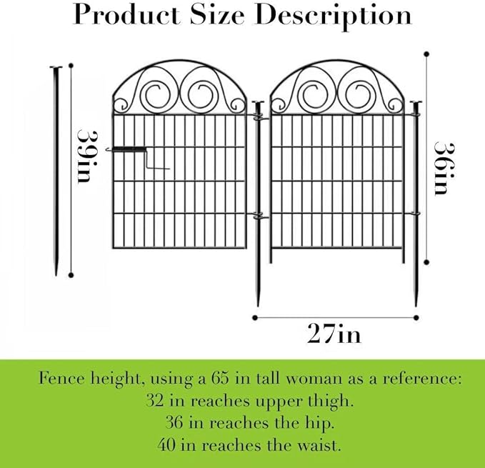 Getlay Tall Garden Fence Animal Barrier with Gate, 36 in(H) 14 Panels Garden Fences and Borders for Dogs, Dog Fence Outdoor for Yard, Total Length 30.6 Ft Metal Temporary Fencing│Patented