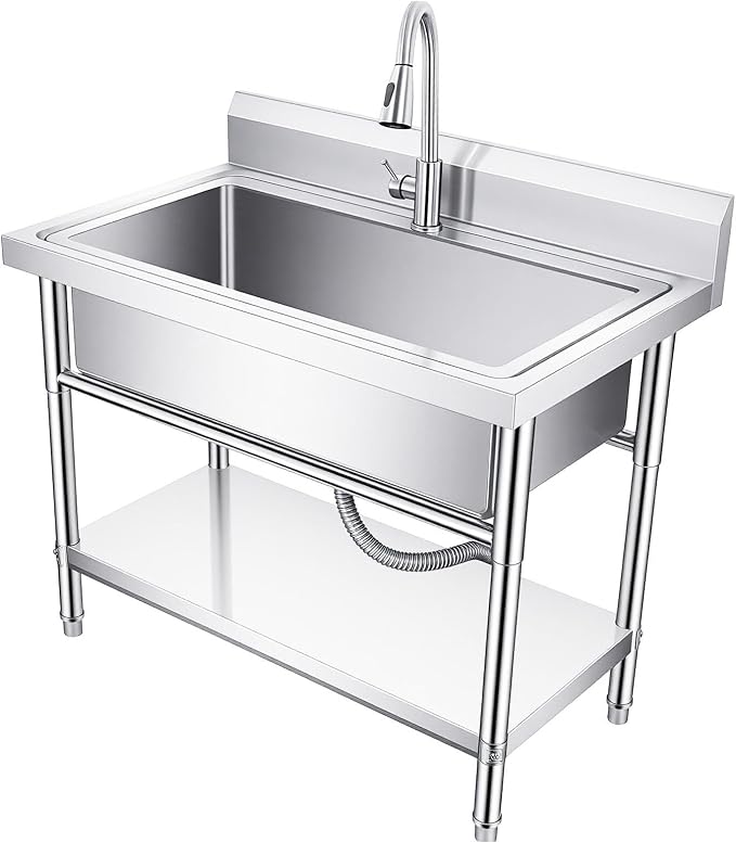 Metal Slop Sink, Single Bowl Wash Station, Catering Tub for Backyard, Chef