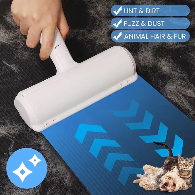 Reusable Pet Hair Remover Roller – Dog & Cat Fur Lint Cleaner for Sofa, Carpet, Bed & Car Seats – No Adhesive Required (White/Green)