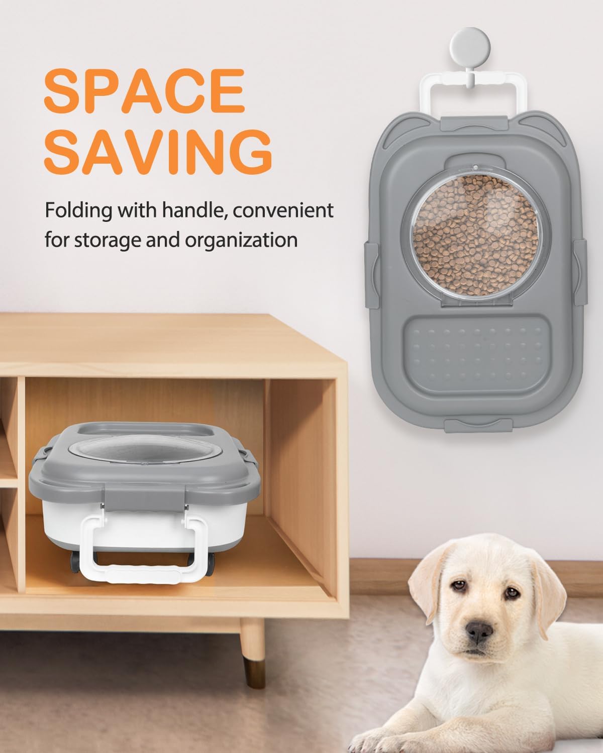 25-28lbs Dog Food Storage Container, Collapsible Dog Food Container, Wheels, Handle, Airtight Pet Food Storage Container, Scoop, Small Dry Container For Dog Cat Bird Food