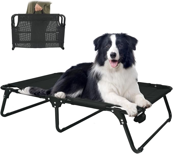 Outdoor Elevated Dog Bed Cooling Raised Dog Cots | Black Pet Beds With Breathable Mesh Folding Large Pet Hammock Bed Multiple Sizes for Small Meduim Large Dogs