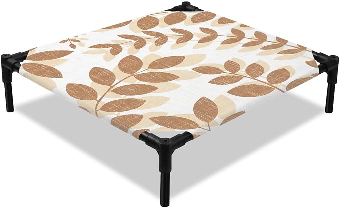 Outdoor Elevated Dog Bed for Small Dogs, Brown Leaves Breathable Cooling Raised Dog Cot for Indoor/Outdoor, Summer Farmhouse Botanical Leaf Branch Waterproof Elevated Pet Beds, S 20 x 20 in