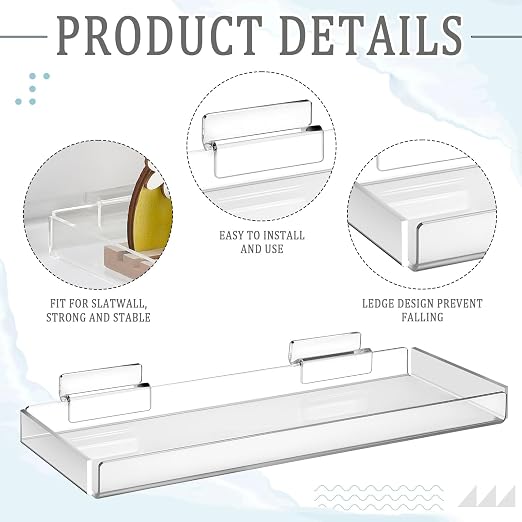 Yalikop 4 Pcs Slatwall Shelves Clear Acrylic Slatwall Shelves Organizer Wall Mounted Hanging Accessories Plastic Panel Display Shelf for Retail Store Boutique Garage Home(Fenced Style,10 x 4 Inch)
