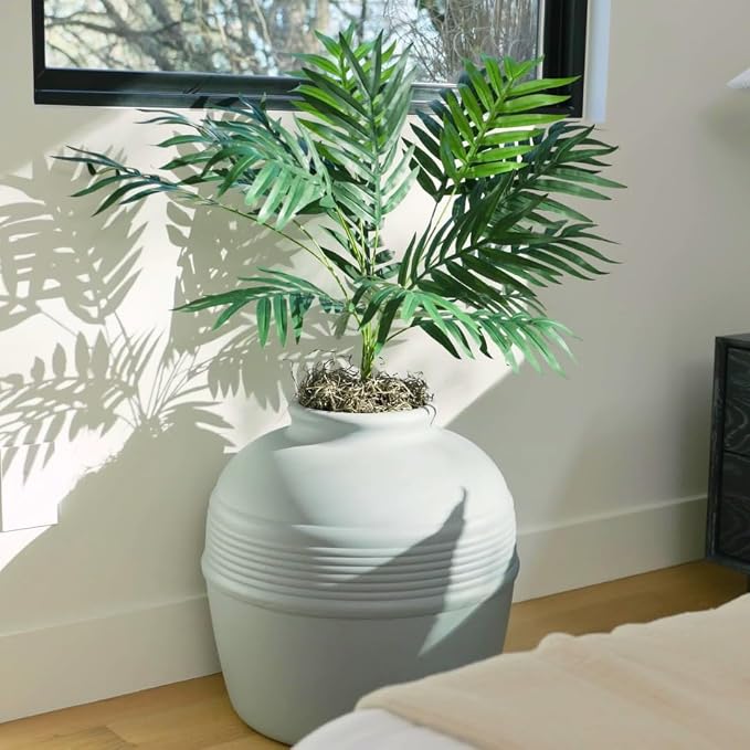 Good Pet Stuff Original Hidden Litter Box Planter, Decorative Cat Litter Enclosure with Carbon Filter, Artificial Palm Plant, Upgraded Design, Easy Clean Litter Tray, Essentials Kit, Stone Gray