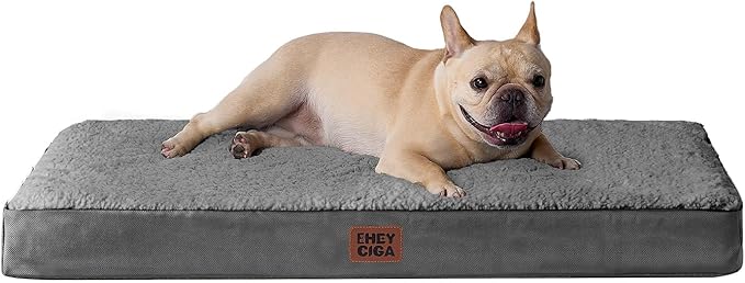 EHEYCIGA Orthopedic Dog Bed with Removable Washable Cover, Grey, 30x20 | Egg Crate Foam Support, Durable Oxford fabric, Non-Slip Bottom, Machine Washable, Soft Waterproof Plush Pet Bed Mat For Crate