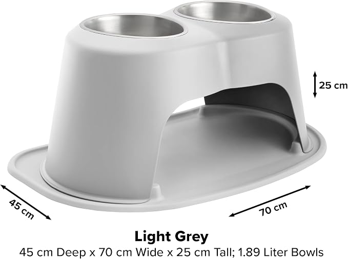 WeatherTech Double High Pet Feeding System - Elevated Dog/Cat Bowls - 10 inch High Light Grey (DHC6410LGLG)
