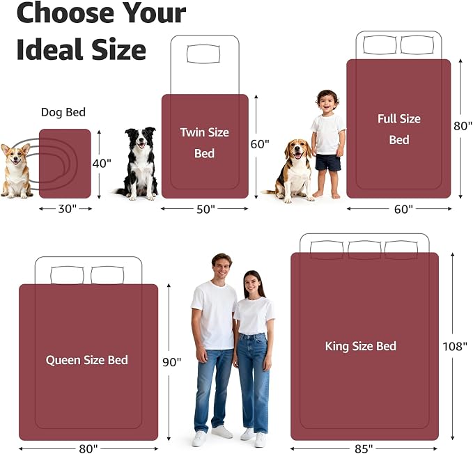 LOOBANI Waterproof Blanket for Bed, Soft Flannel Twin Bed Blanket 60" x 80" | Dog Pet Blankets for Large Dogs, Reversible Spill-Proof Throw for Couch Cover, Movie Time, Camping, Travel, Noise Free, Red