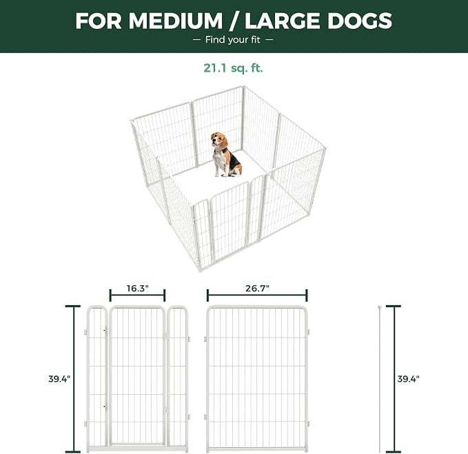 FXW Homeplus Indoor Dog Playpen with Washable Pee Pad, 40" H, 8 Panels | Calm Indoor Play Area, Super Absorbent Pad for Easy Cleanup, for Medium & Large Dogs, Patented
