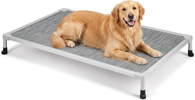 Veehoo Chew Proof Elevated Dog Bed, Silver Aluminum Dog Cot, Pre-Assembled | Cooling Raised Dog Bed for Large Dogs, Indestructible Dog Bed for 49" Crate, Breathbale, Non-Slip Feet, Indoor Outdoor