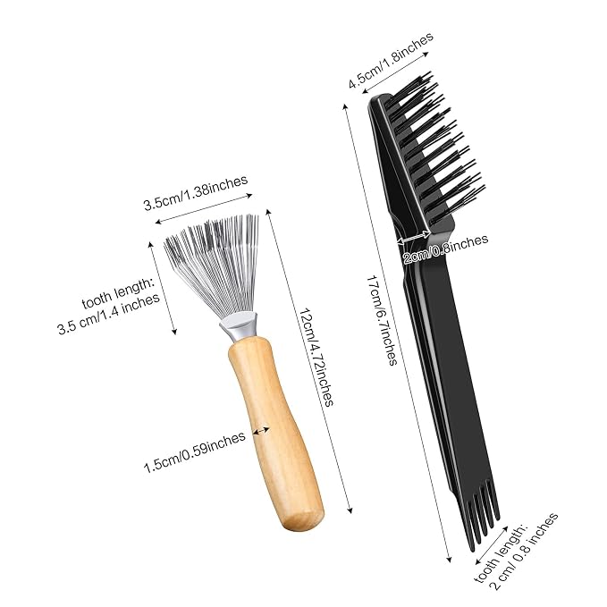 Boao 2 Pack Hair Brush Cleaning Tool,2-in-1 Comb Rake and Brush Cleaner for Removing Hair,Dust and Buildup,Mini Hairbrush Accessory for Home&salon(Black, Wood Color,Polished Wooden Handle Rake)