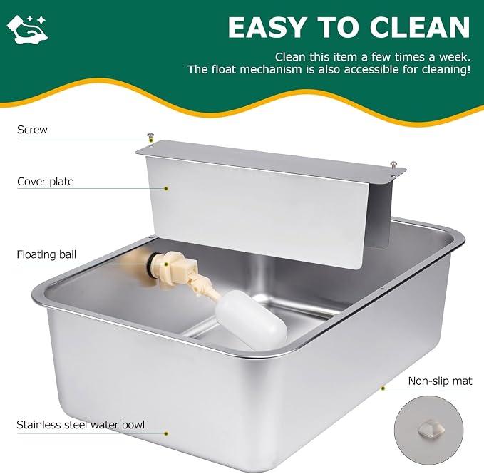 6 Gallon Automatic Dog Water Bowl Dispenser Outdoor Dog Waterer | Stainless Steel Outside Extra Large Self Filling Auto Water Bowl for Dogs Cats Pets Livestock Chicken