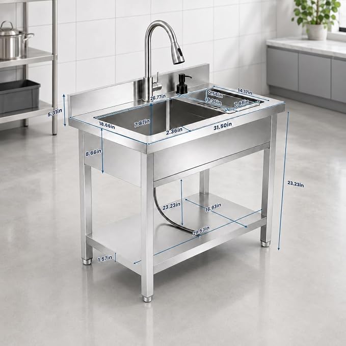 Pet Bathing Tub Station, Heavy Duty Utility Wash Basin for Garage Workshop, Freestanding Commercial Catering Sink, Single Bowl Laundry Station for Business Owners.