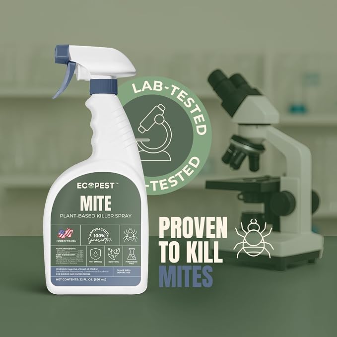 Mite Spray – Natural Killer for Dust, Bird, Spider & Other Mites | Bedding & Furniture-Safe | Treatment for Chickens, Poultry, Dogs, Cats, Reptiles & Other Pets | Indoor & Outdoor (22 oz)