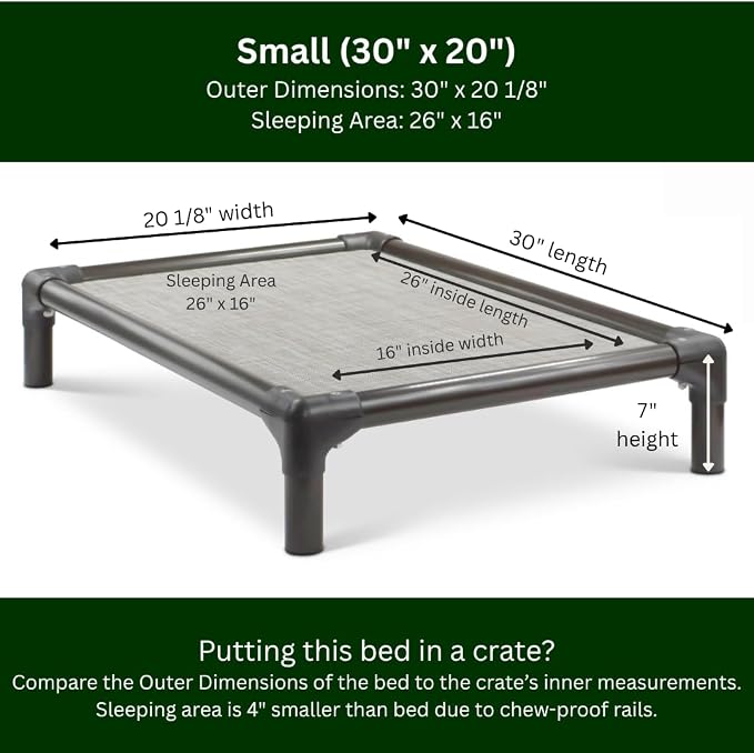 Kuranda Chewproof Elevated Dog Bed - Walnut PVC - 30" x 20" - Sunsure Textilene Outdoor Mesh - Birch