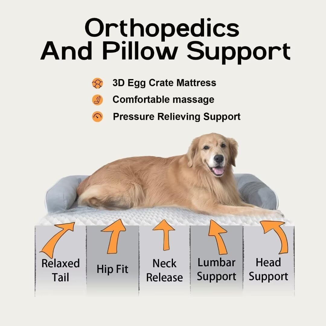 Extra Large Dog Bed-Orthopedic Waterproof XL Dog Bed for XLarge Extra Big Dogs - Foam Couch Sofa Washable with Removable Cover-Grey