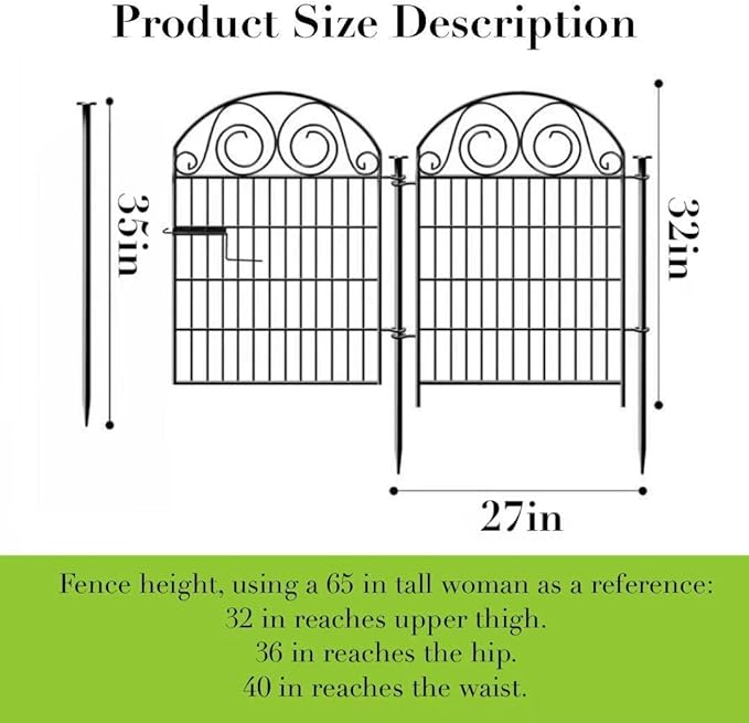 Getlay Tall Garden Fencing Animal Barrier with Gate, 32 Inch(H) 4 Panels Dog Fence Outdoor for Yard, Total Length 8.8 Ft Decorative Fence for Garden│Patented