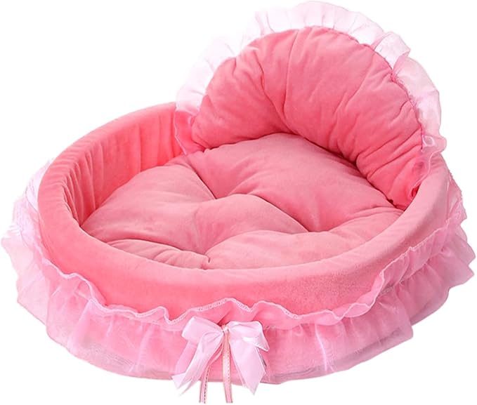 Pink Dog Bed Washable Princess Cat Couch Soft Plush Pet Sofa Nest Mat Snuggle Kitten Puppy Cave Beds Cute Cozy Kitten Doggy Kennel Cushion Small Medium Dogs Cats Sleeping Pad (L, Pink)