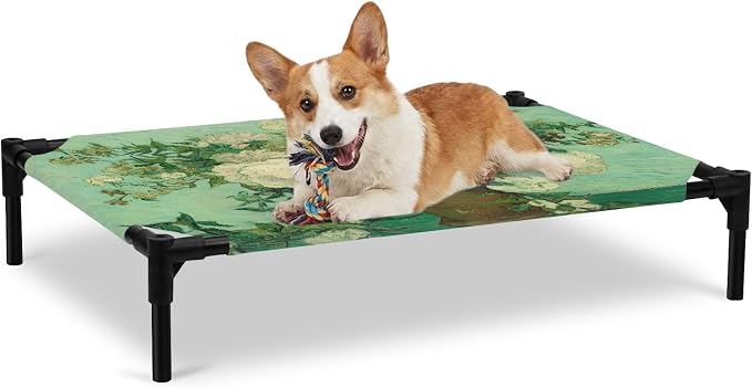 Outdoor Elevated Dog Bed for Large Dogs, Botanical Flowers Breathable Cooling Raised Dog Cot for Indoor/Outdoor, Farmhouse Blossom Vase Floral Branches Waterproof Elevated Pet Beds, L 28 x 22 in