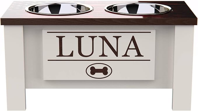 Elevated Dog Bowls, Personalized Raised Dog Bowl Stand for Medium Dogs | Farmhouse Style, Elevated Wood Stand, Storage Container, Stainless Steel Bowls, Raised Anti-Slip Feeder, Made in USA