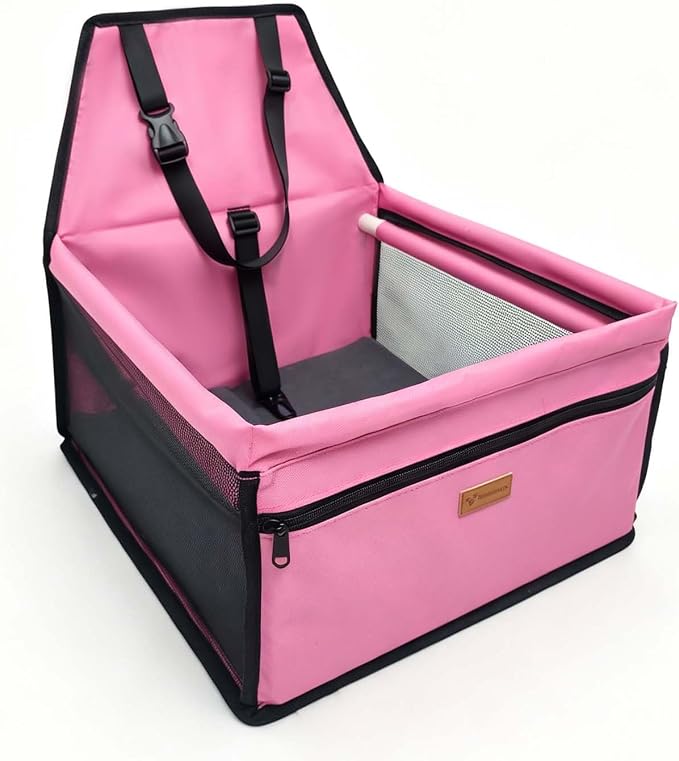 Pet Dog Booster Seat, Upgrading the Framed wall to Prevent Collapse，Breathable and Foldable Pet Car Basket，Removable andWashable pet car seat (Pink)