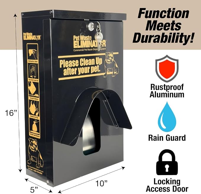 Dog Waste Station Dispenser Box, Fits Header Poop Bags, Made of Rust-Proof Aluminum, Pet Waste Bag Dispenser with Lock and Rainguard (No bags included) (Black)