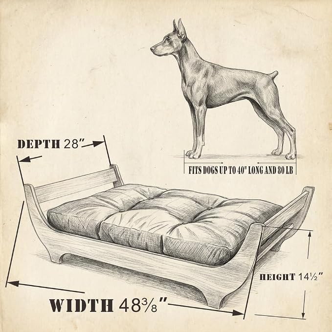 PERUGINA Wood Elevated Raised Dog Bed Frame Mat Set,WoodPattern,80lb | Trainer Recommended DutchDesign Sturdy Attractive Dog Sofa Couch Furniture