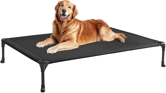 Veehoo Outdoor Elevated Dog Bed Large Sized Dogs, Cooling Raised Dog Cots | Off-ground training platform, portable camping hammock, breathable mesh, easy to clean, no-tool setup, 45"x33", Black