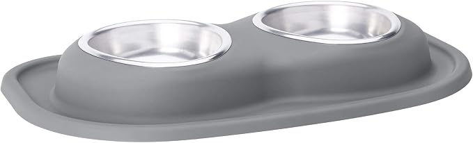 WeatherTech Double Low Pet Feeding System - Compact and Portable Dog/Cat Food and Water Station - 16 oz (2 Cups) Light Grey (DL1602LG)