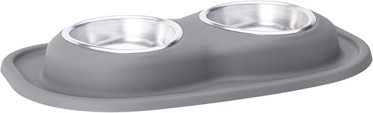 WeatherTech Double Low Pet Feeding System - Compact and Portable Dog/Cat Food and Water Station - 16 oz (2 Cups) Light Grey (DL1602LG)