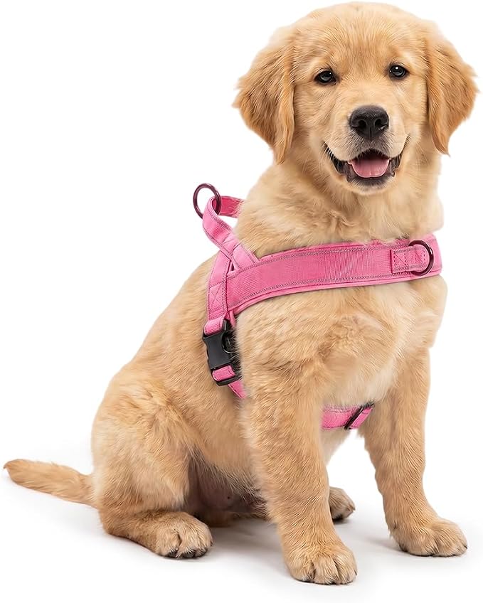 No-Pull Dog Harness with Handle, Adjustable Reflective Pet Vest Tactical Harness for Small Medium Large Dogs Walking Training, Front Clip, Escape Proof & Heavy Duty D-Ring (Pink, M)