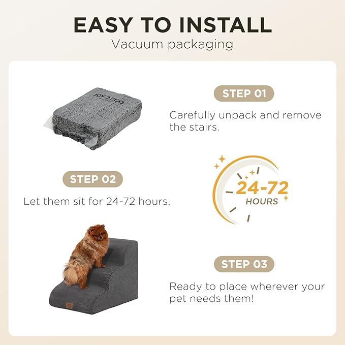 Joydeco Dog Stairs for Bed 22.8" H, 4-Step Pet Steps for Small Dogs and Cats, Dog Steps for High Bed, Non-Slip Balanced Ramp Indoor Pet Stairs, Gray