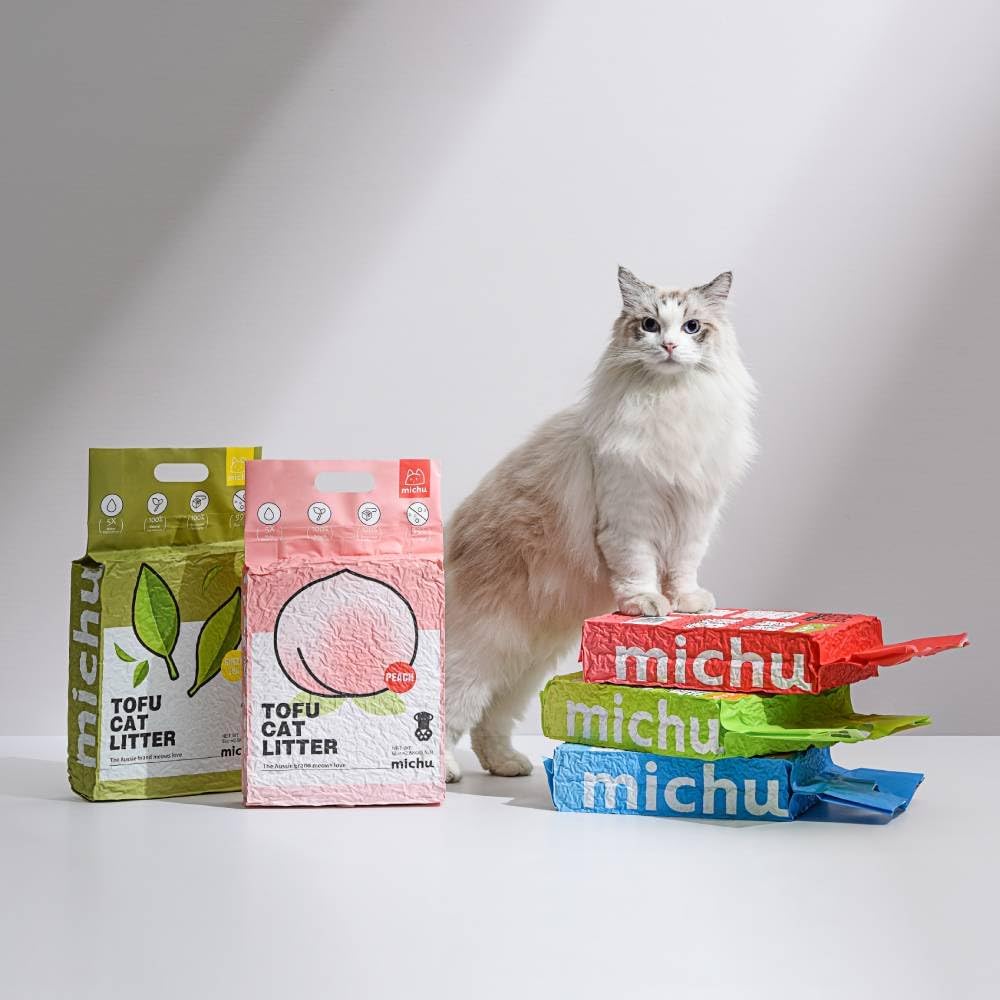 Tofu Cat Litter Natural Clumping Tofu Cat Litter, Fast Clumping and Easily Scoop-able 5.5lb/88oz 5 Scents - Peach, 3 Pack