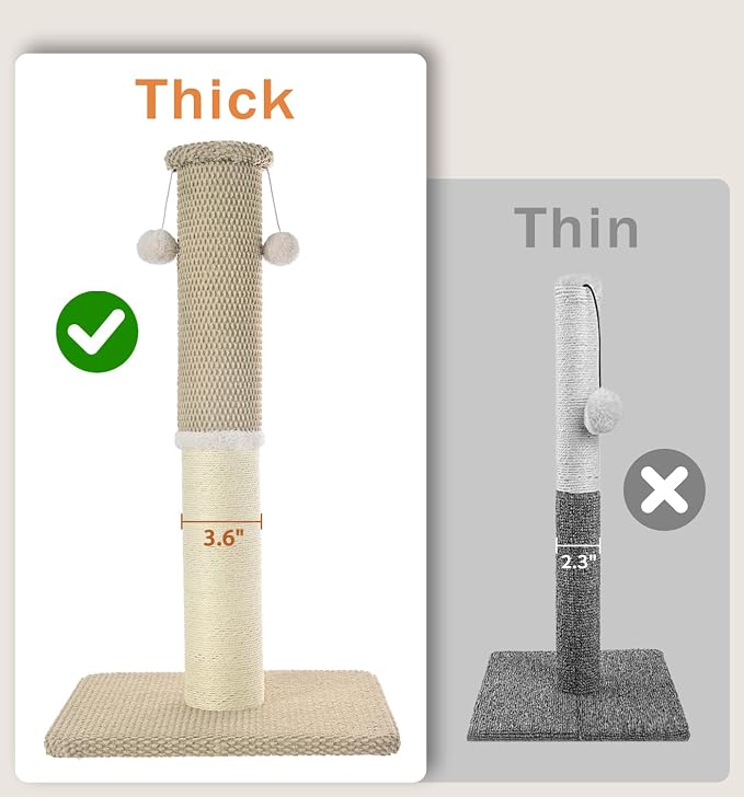 Made4Pets Cat Scratching Post with Sisal & Carpet for Indoor Cats, 23.6" | Cat Scratcher with Wide Stable Base, Interactive Hanging Toys, Ideal for Kittens, Small Cats and Everyday Indoor Play