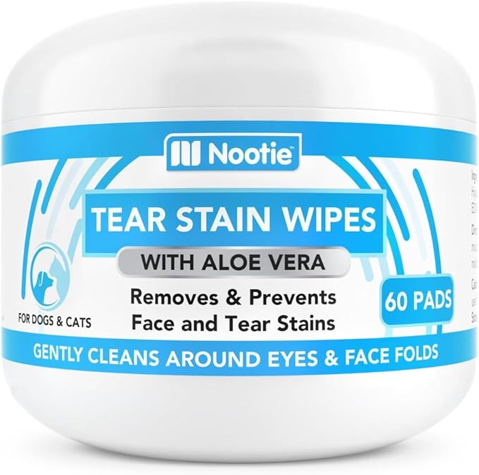 Nootie Tear Stain Wipes for Dogs & Cats, Gently Remove and Prevent Tear Stains with Aloe Vera, 60 Count