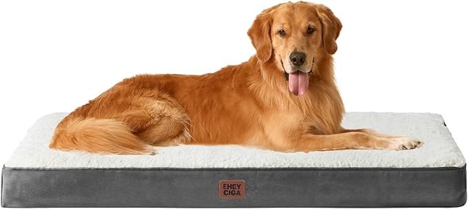 EHEYCIGA Orthopedic Dog Bed Large with Removable Washable Cover, 44IN Beige | Egg Crate Foam Support, Durable Oxford fabric, Non-Slip Bottom, Machine Washable, Soft Waterproof Plush Pet Bed Mat For Crate