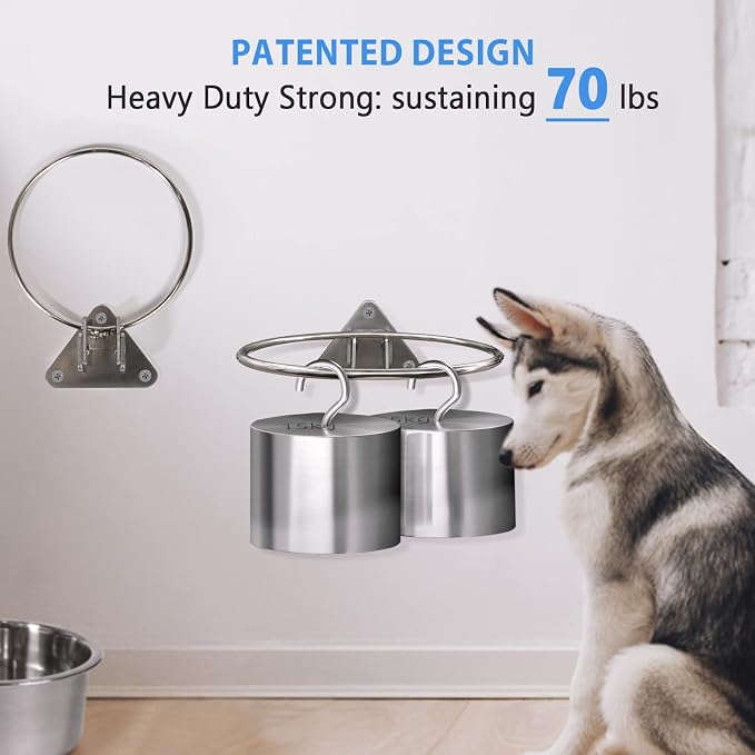 Raised Small Dog Bowls Wall Mount Pet Bowl, Collapsible Elevated Pet Bowl for Dog Cat Chicken Coop - 4 Cups / 1 Quart