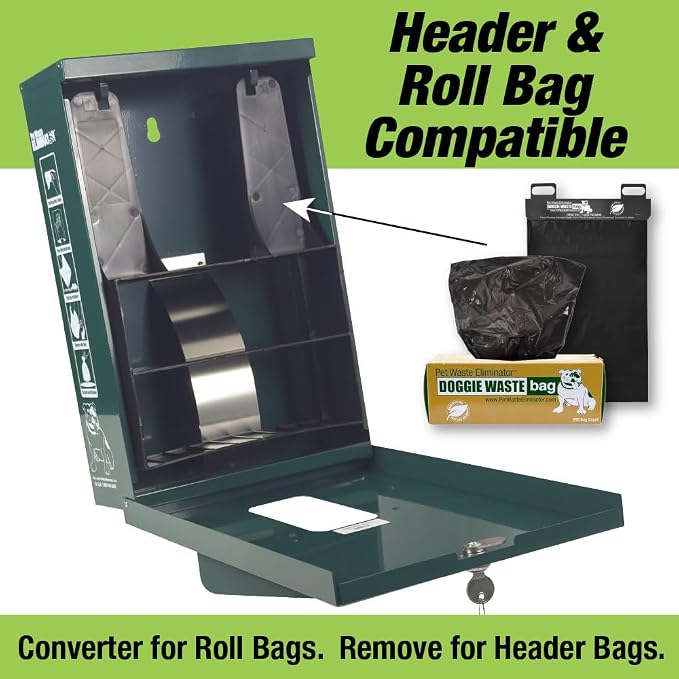 Dog Waste Station Dispenser Box, Fits Any Dog Poop Bag, Made of Rust-Proof Aluminum, Pet Waste Bag Dispenser with Lock and Rainguard, For Commercial Use, Parks, Condos & HOA (No bags included) (Green)
