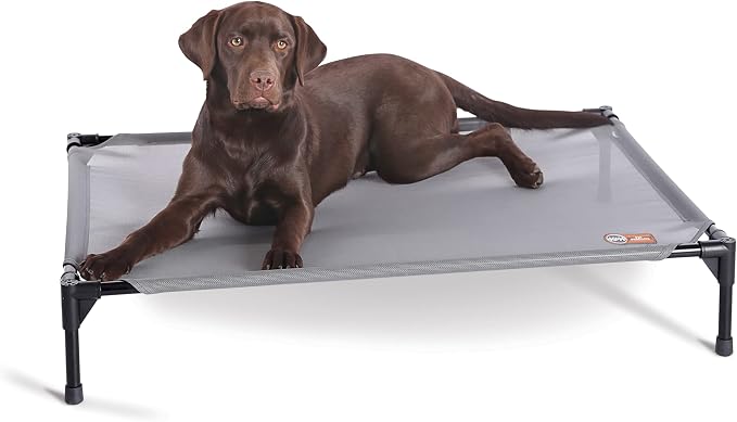 K&H Outdoor Elevated Dog Bed, Cooling Raised Dog Bed, Large 42x30in, Gray | Pet Cot for Medium & Large Pets, Breathable Mesh 360 Hammock Design, Indoor/Outdoor Washable Cover, Portable Metal Frame