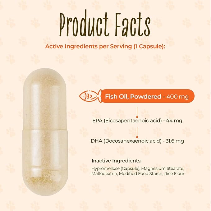 Pawsomely Healthy Omega-3 Fish Oil for Dogs – Wild Caught Anchovy Oil – High EPA & DHA – Supports Skin, Coat, Joints, Heart – Reduces Itching, Shedding, Allergies – Vet Approved – 90 Powder Capsules