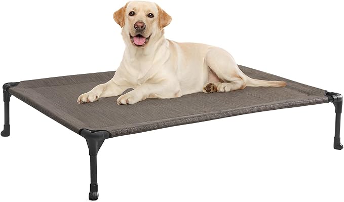 Veehoo Outdoor Elevated Dog Bed Large Sized Dogs, Cooling Raised Dog Cots | Off-ground training platform, portable camping hammock, breathable mesh, easy to clean, no-tool setup, 42"x30", Brown