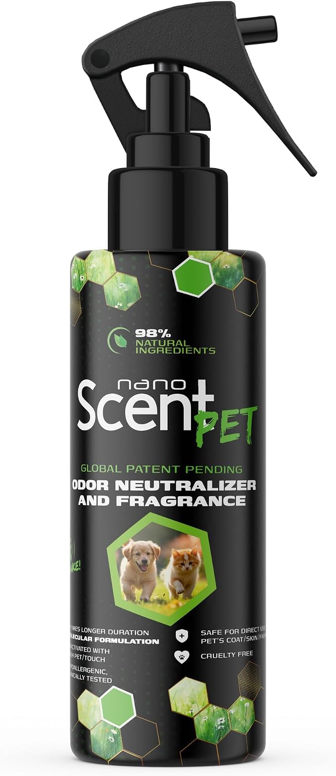 Pet Freshening & Odor Neutralizing Spray for Dogs, Cats, Fabrics, Pet Beds & Furniture, Fresh Between Baths, Touch-Activated Freshness, 98% Natural, Alcohol-Free Formula - Spring Mist (200mL) | Long-lasting Spring Mist freshness with nanoSCENT Technolo...